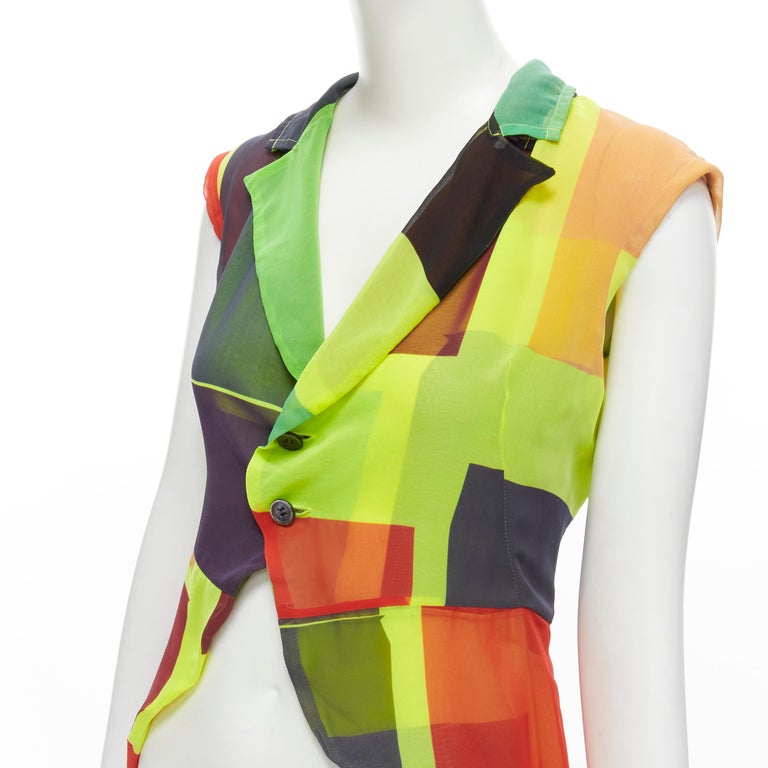 vintage COMME DES GARCONS 1995 green pop colorblocked layered cutaway vest  S For Sale at 1stDibs