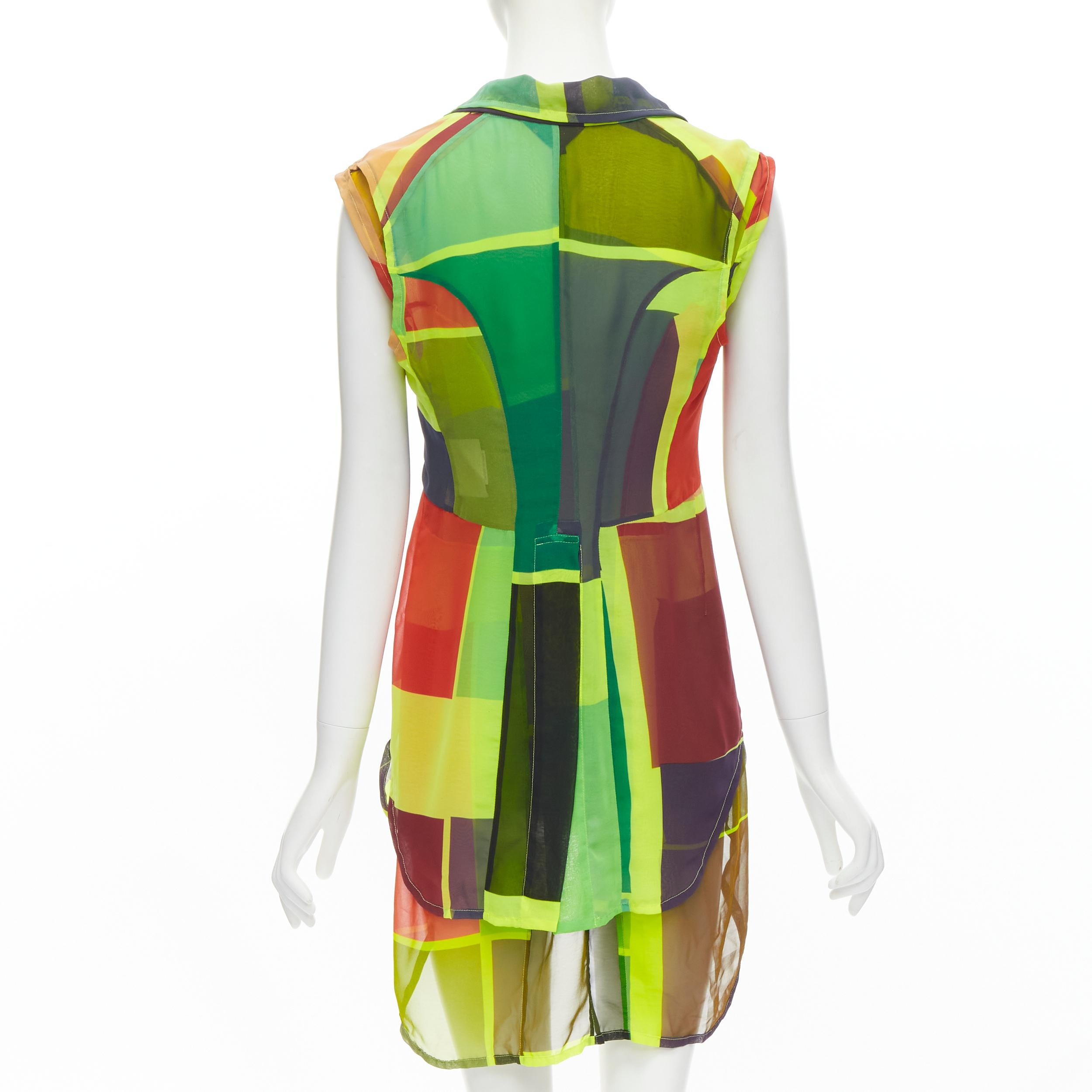 vintage COMME DES GARCONS 1995 green pop colorblocked layered cutaway vest S In Excellent Condition For Sale In Hong Kong, NT