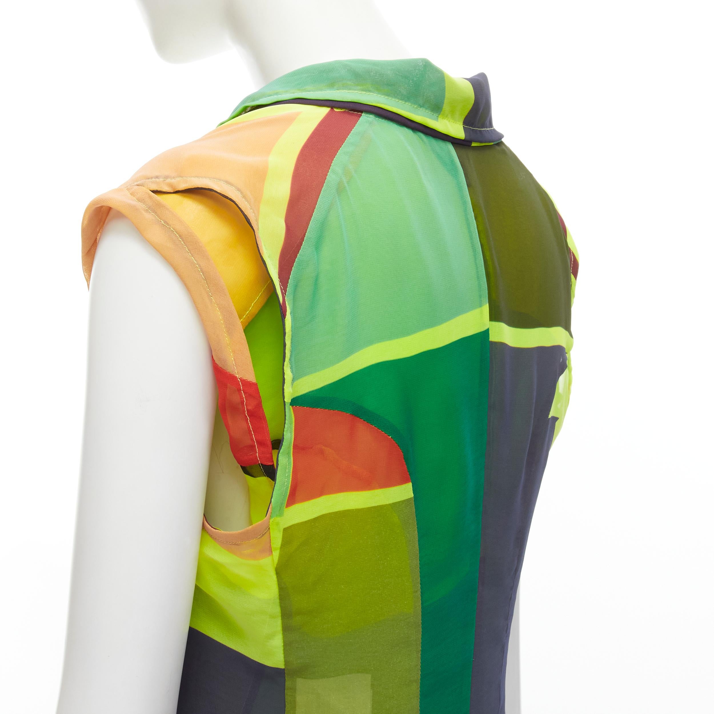 vintage COMME DES GARCONS 1995 green pop colorblocked layered cutaway vest S For Sale 1