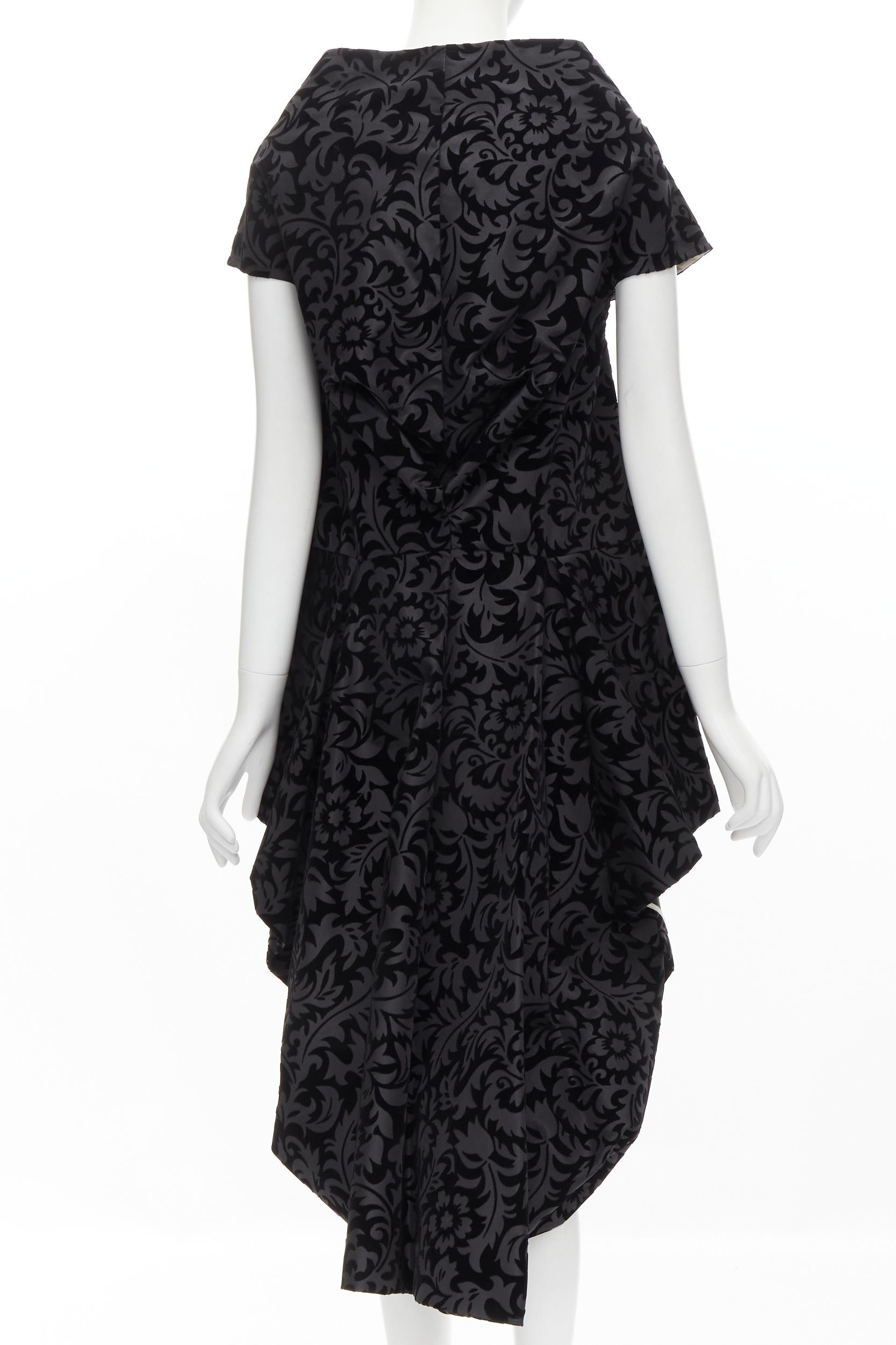 Women's vintage COMME DES GARCONS 1996 black baroque velvet devore tail back dress M For Sale