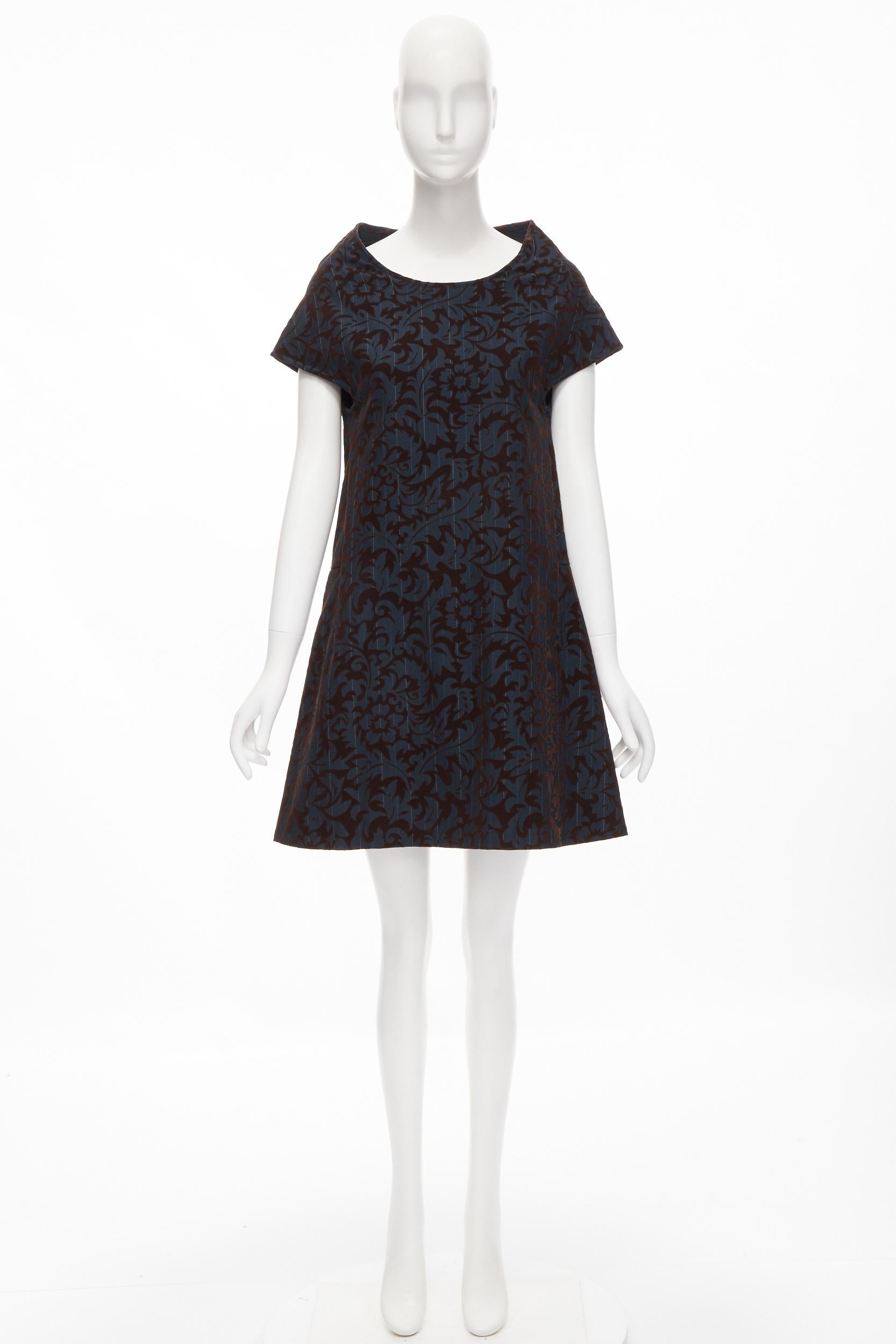 vintage COMME DES GARCONS 1996 blue pinstripe brown floral devore A-line dress S For Sale 5