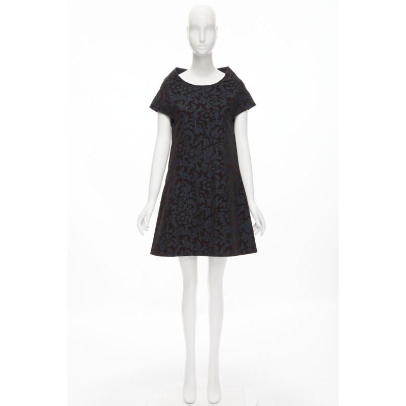 vintage COMME DES GARCONS 1996 blue pinstripe brown floral devore A-line dress S For Sale 5