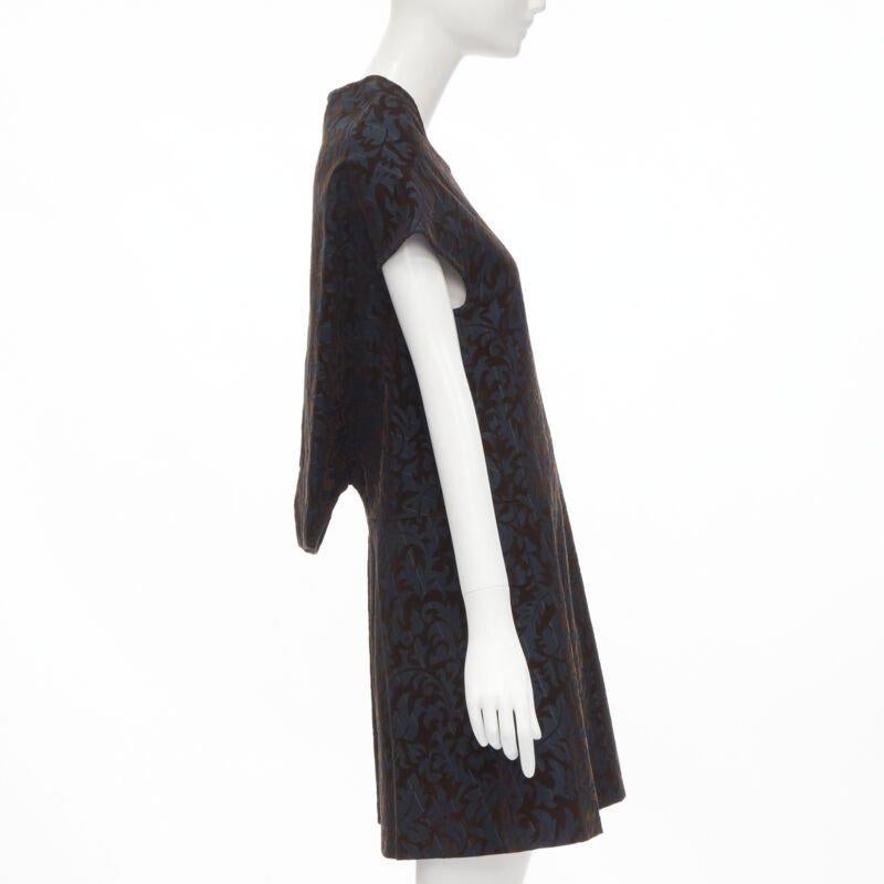 vintage COMME DES GARCONS 1996 blue pinstripe brown floral devore A-line dress S In Excellent Condition For Sale In Hong Kong, NT