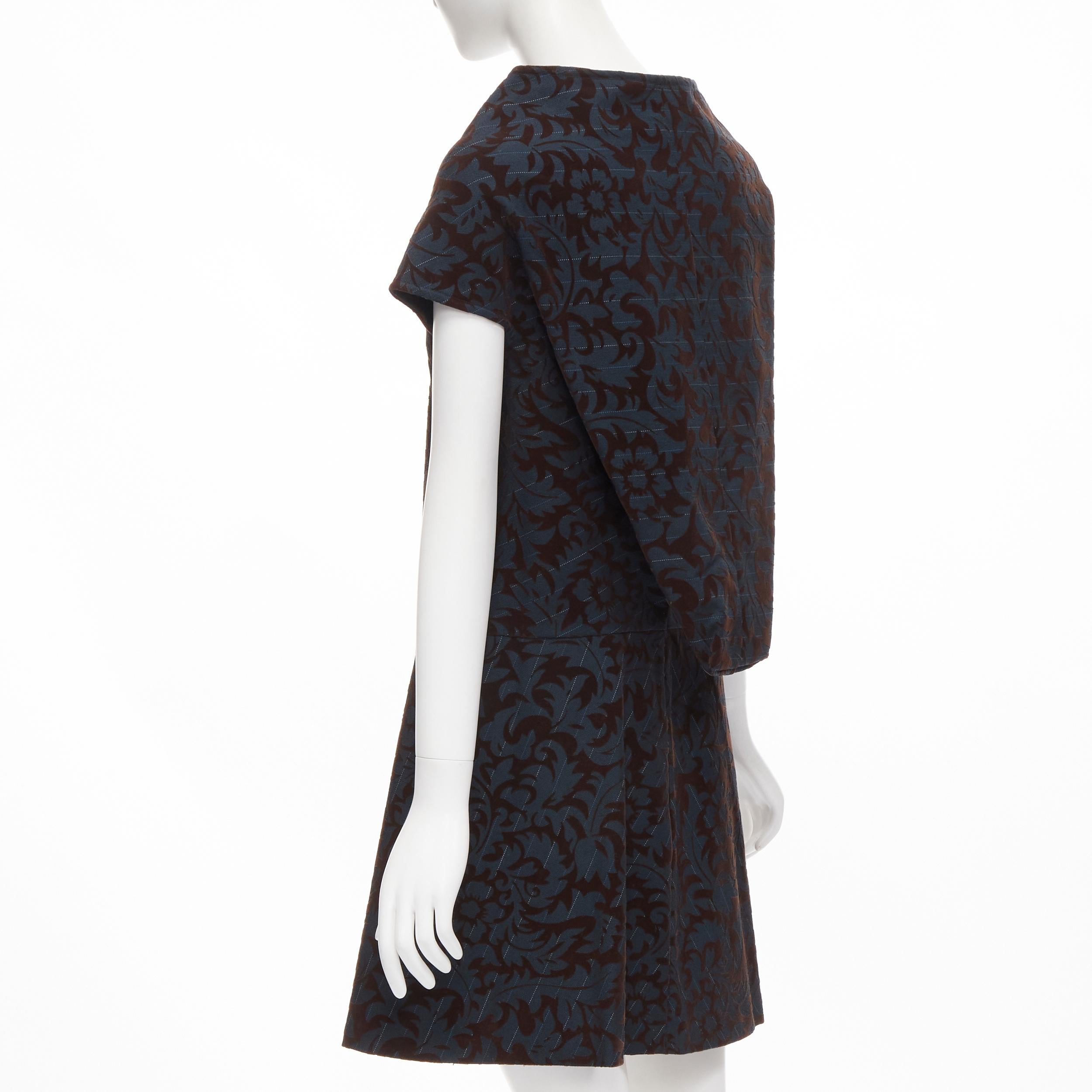 vintage COMME DES GARCONS 1996 blue pinstripe brown floral devore A-line dress S For Sale 1