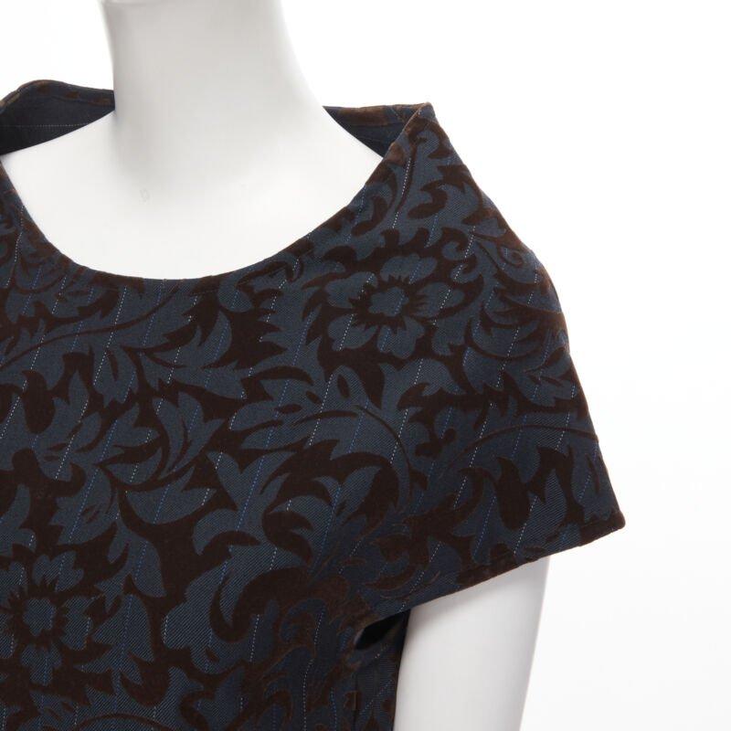 vintage COMME DES GARCONS 1996 blue pinstripe brown floral devore A-line dress S For Sale 2