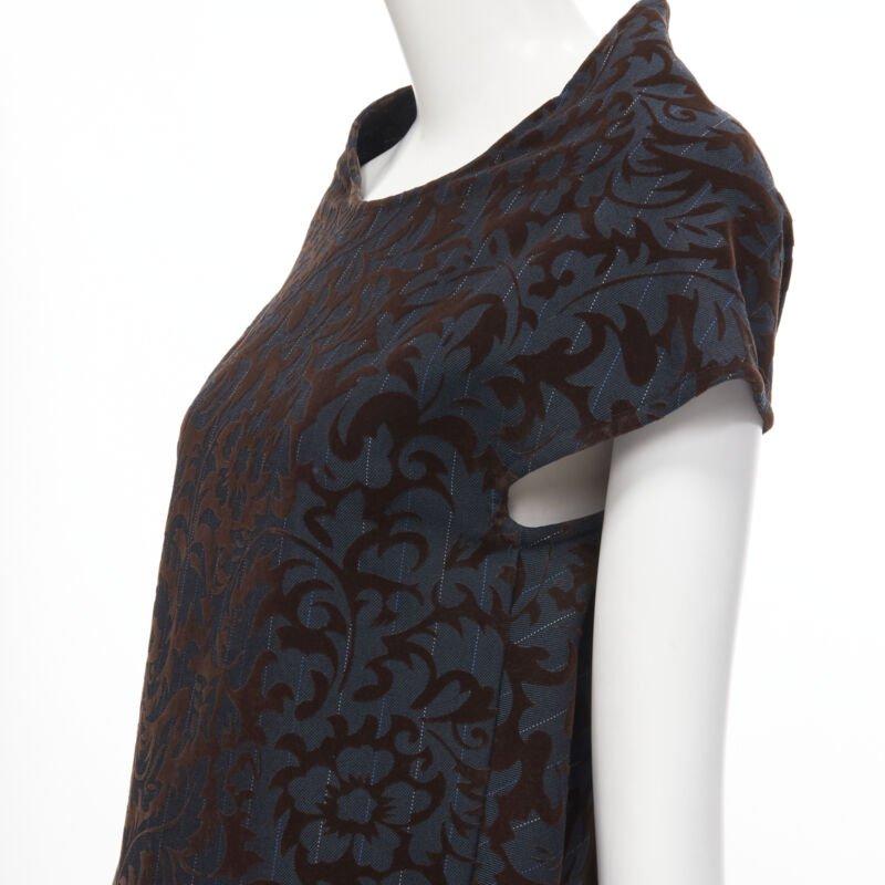vintage COMME DES GARCONS 1996 blue pinstripe brown floral devore A-line dress S For Sale 3
