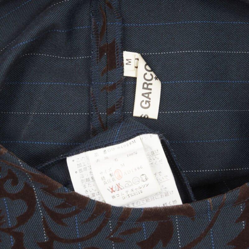 vintage COMME DES GARCONS 1996 blue pinstripe brown floral devore A-line dress S For Sale 4
