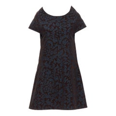 vintage COMME DES GARCONS 1996 blue pinstripe brown floral devore A-line dress S