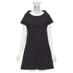 vintage COMME DES GARCONS 1996 blue pinstripe brown floral devore A-line dress S
