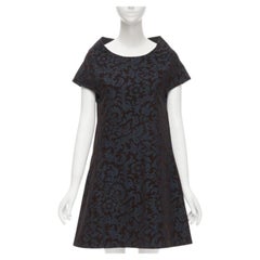 vintage COMME DES GARCONS 1996 blue pinstripe brown floral devore A-line dress S