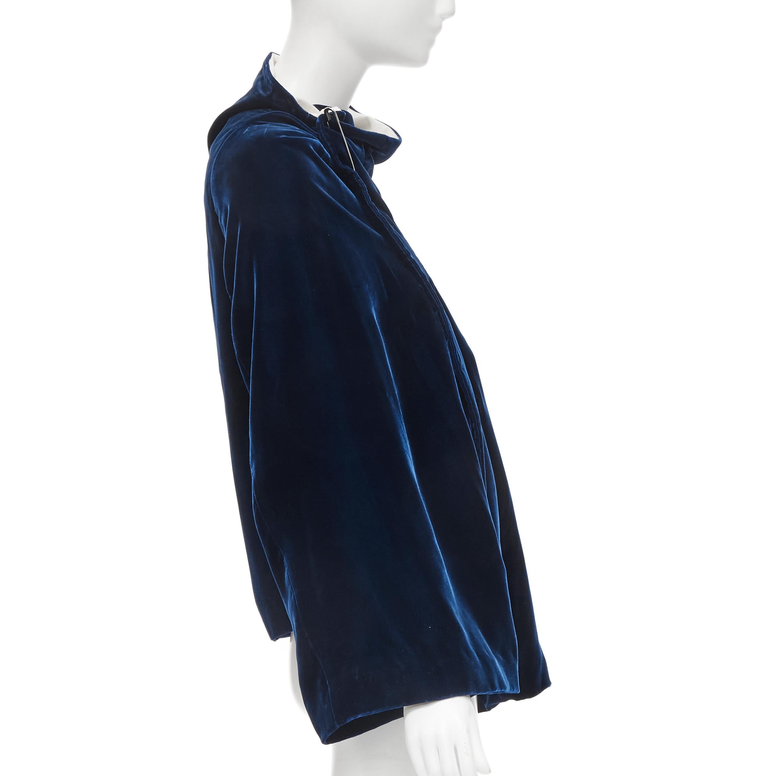 Black vintage COMME DES GARCONS 1996 blue velvet wide sleeve pin wrap opera coat