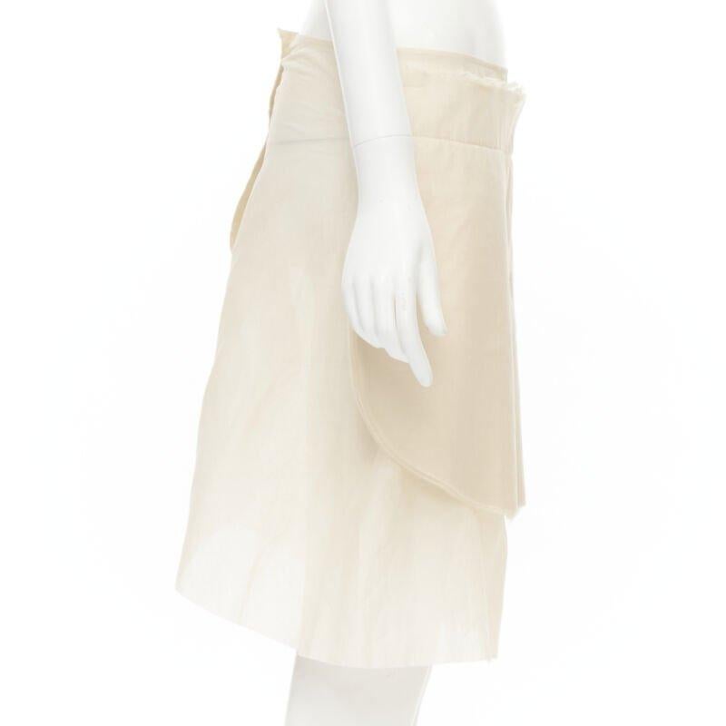 vintage COMME DES GARCONS 1997 beige stacked raw cut rounded pin wrap skirt XS In Fair Condition In Hong Kong, NT