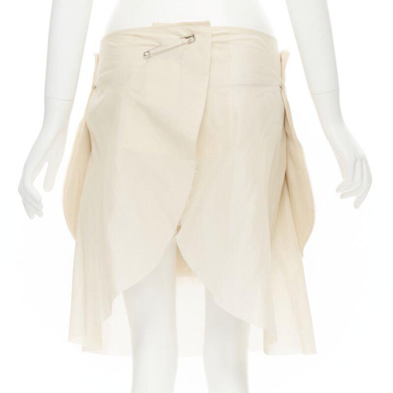 Women's vintage COMME DES GARCONS 1997 beige stacked raw cut rounded pin wrap skirt XS