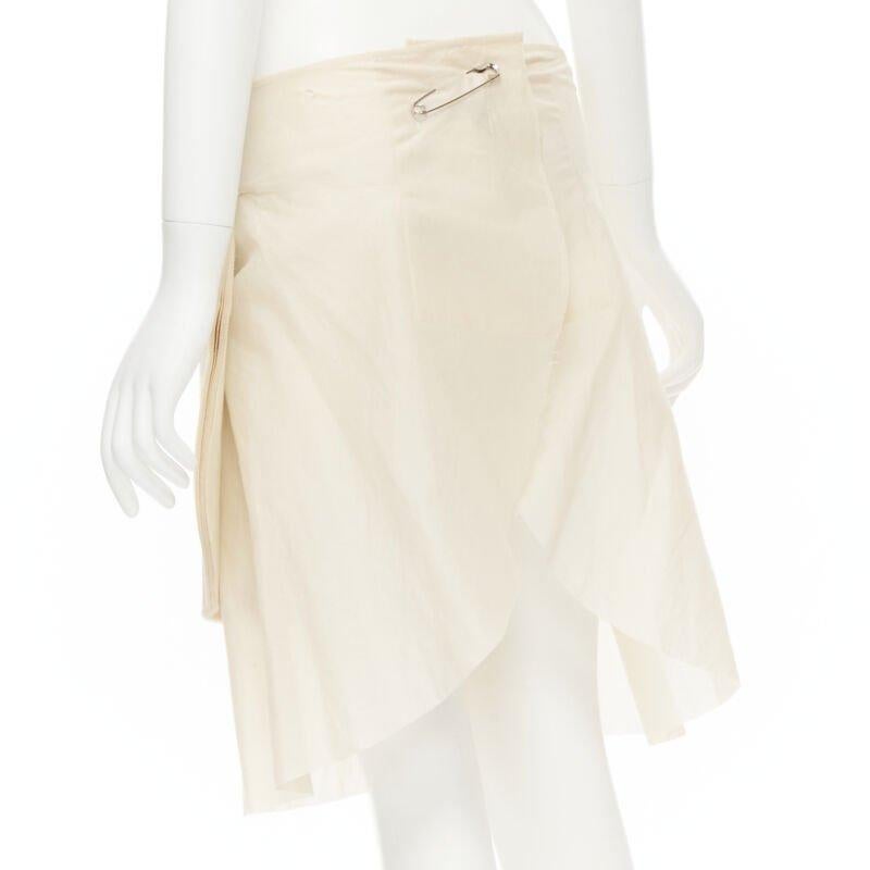 vintage COMME DES GARCONS 1997 beige stacked raw cut rounded pin wrap skirt XS 1