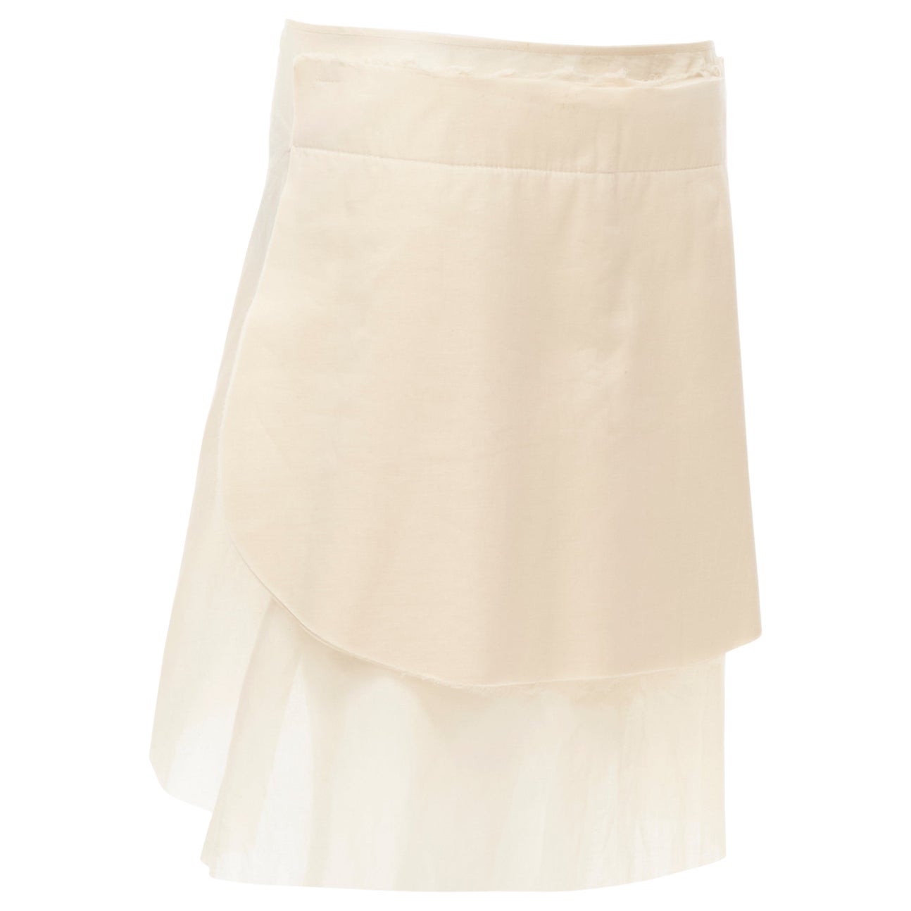 vintage COMME DES GARCONS 1997 beige stacked raw cut rounded pin wrap skirt XS