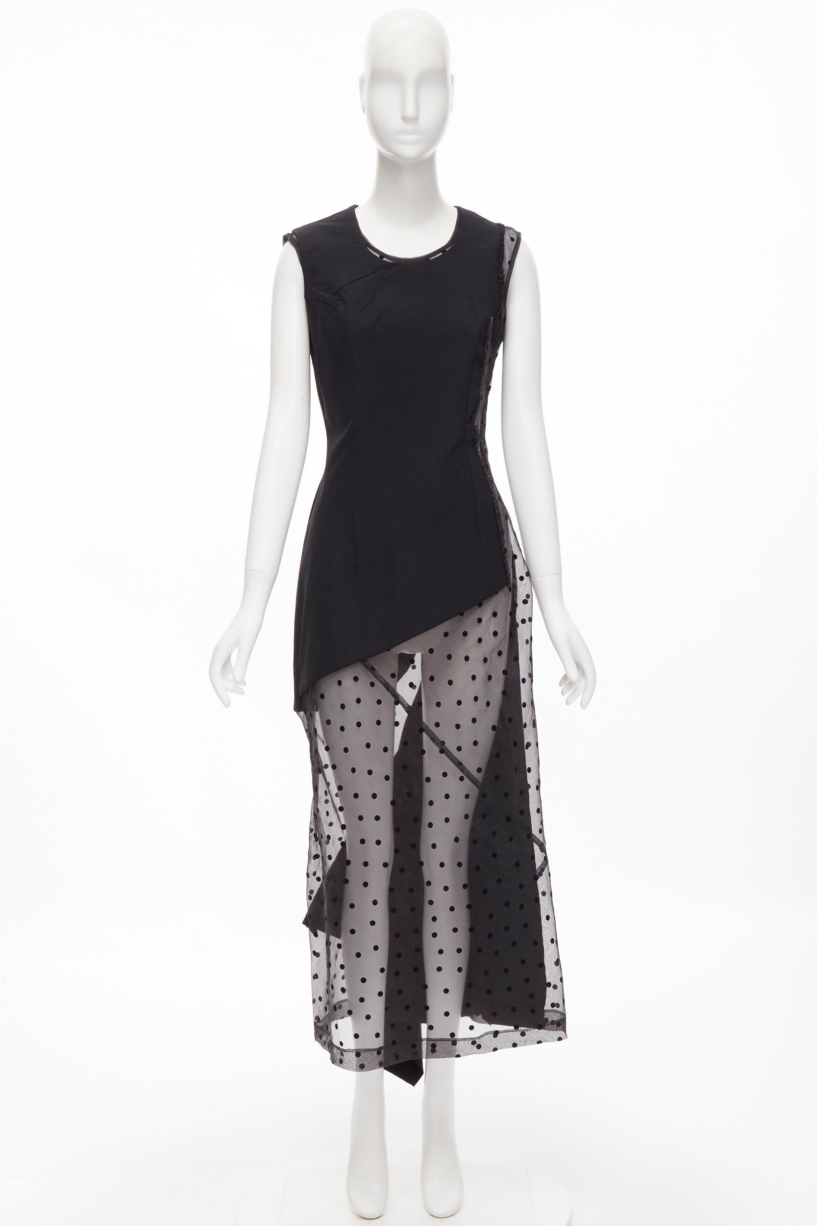 vintage COMME DES GARCONS 1997 black sheer polka dot panel asymmetric dress M For Sale 6