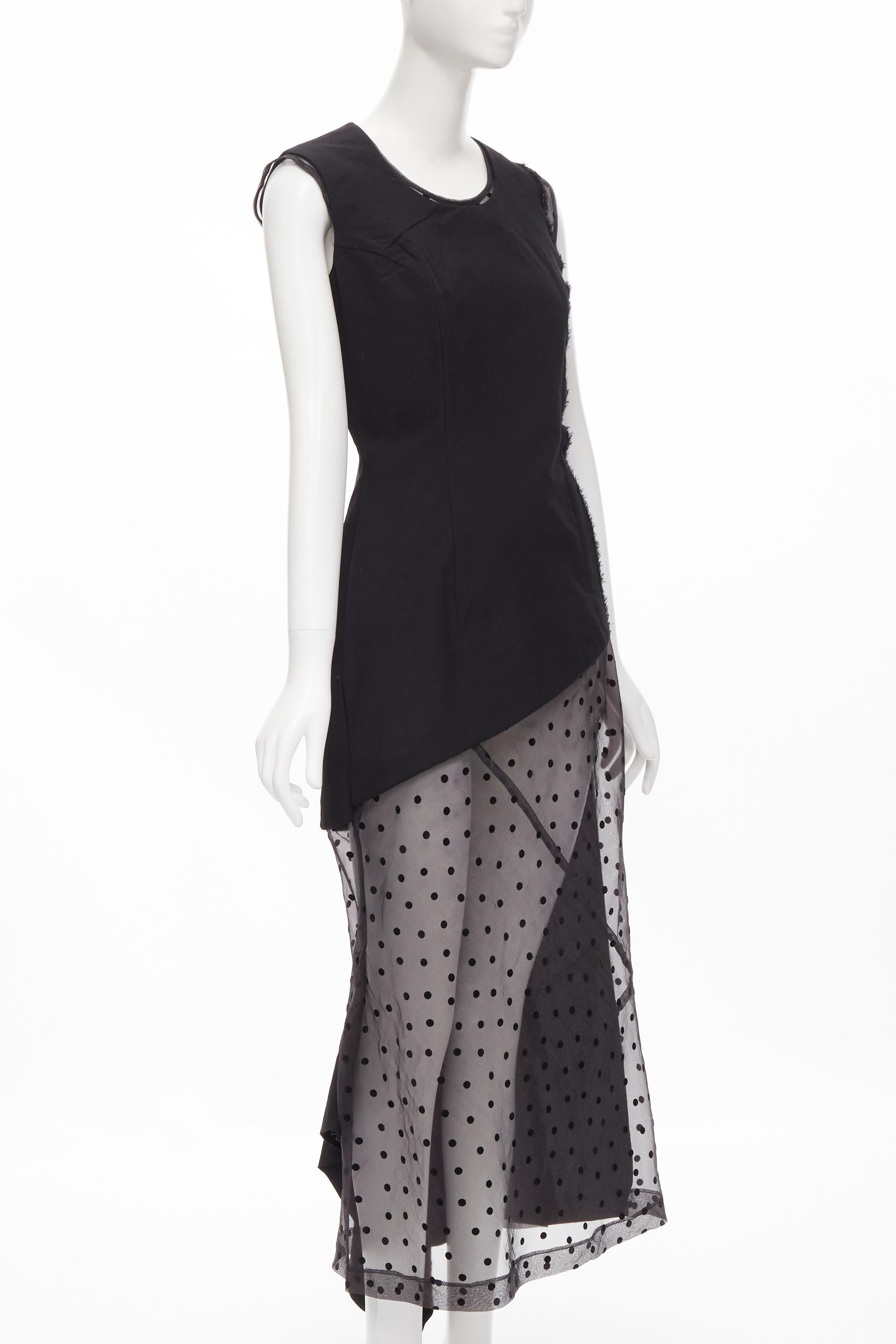 Black vintage COMME DES GARCONS 1997 black sheer polka dot panel asymmetric dress M For Sale