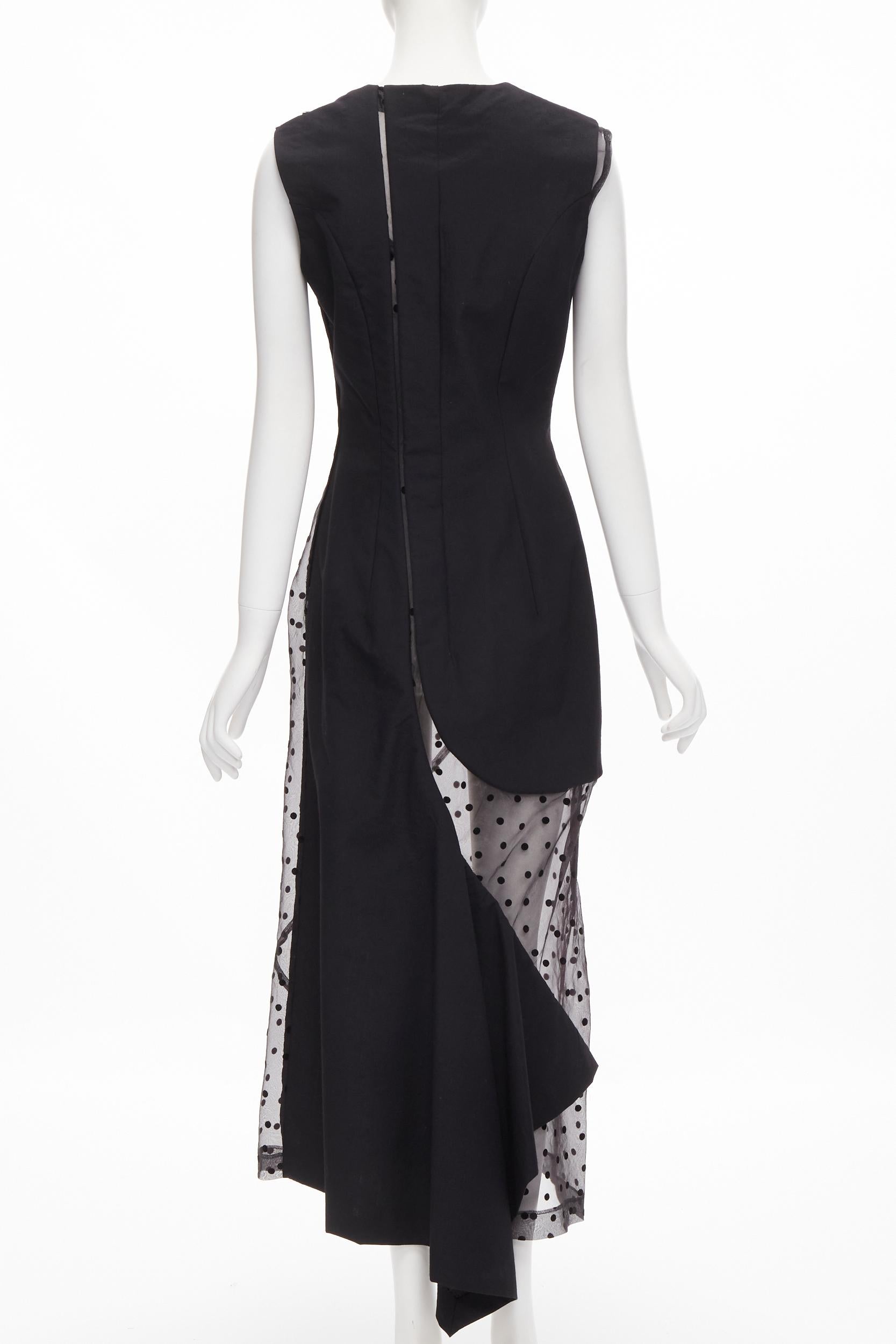 Women's vintage COMME DES GARCONS 1997 black sheer polka dot panel asymmetric dress M For Sale
