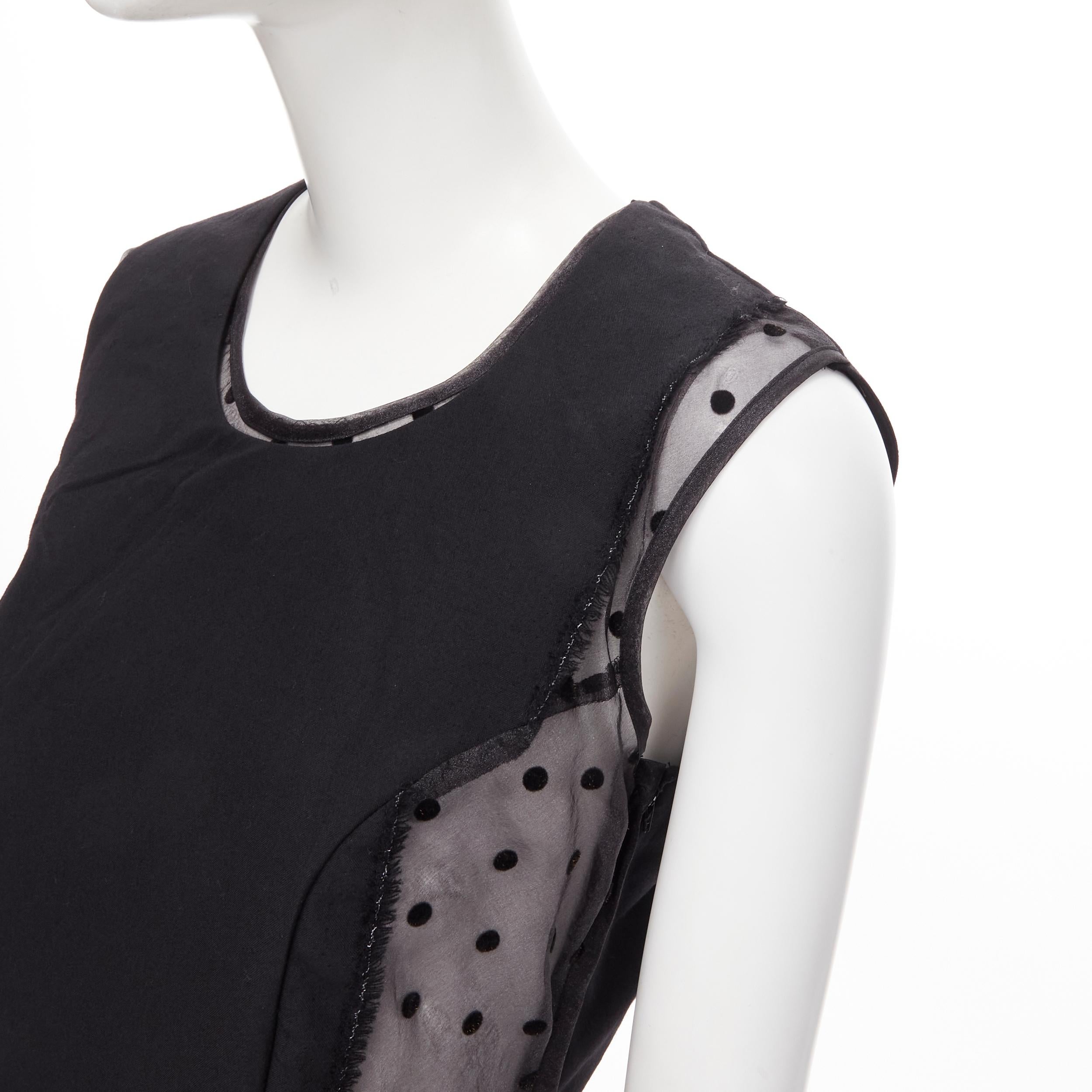 vintage COMME DES GARCONS 1997 black sheer polka dot panel asymmetric dress M For Sale 2