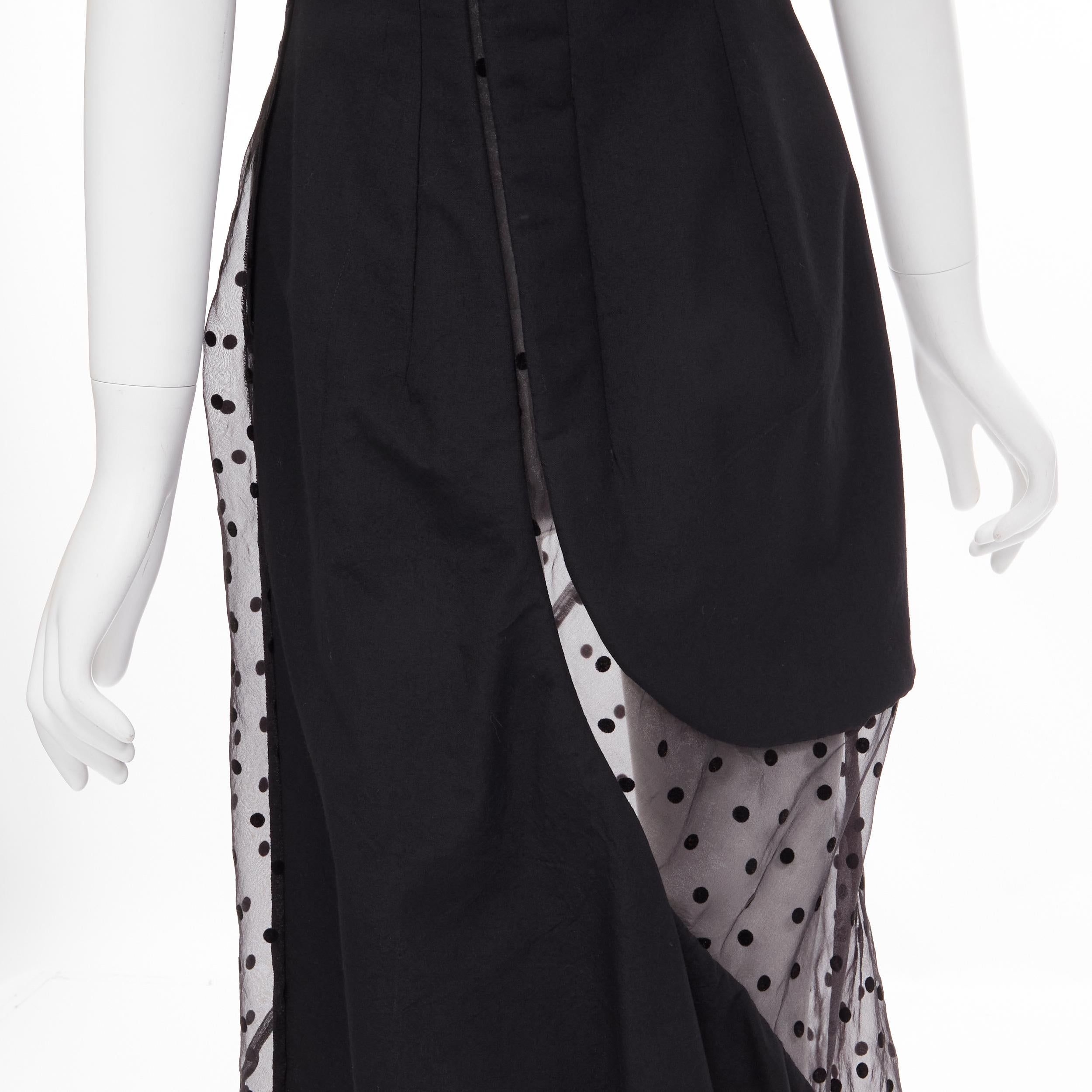 vintage COMME DES GARCONS 1997 black sheer polka dot panel asymmetric dress M For Sale 4