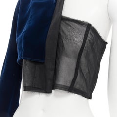 vintage COMME DES GARCONS 1998 blue velvet one sleeve deconstructed crop top S