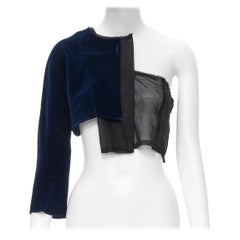 vintage COMME DES GARCONS 1998 blue velvet one sleeve deconstructed crop top S