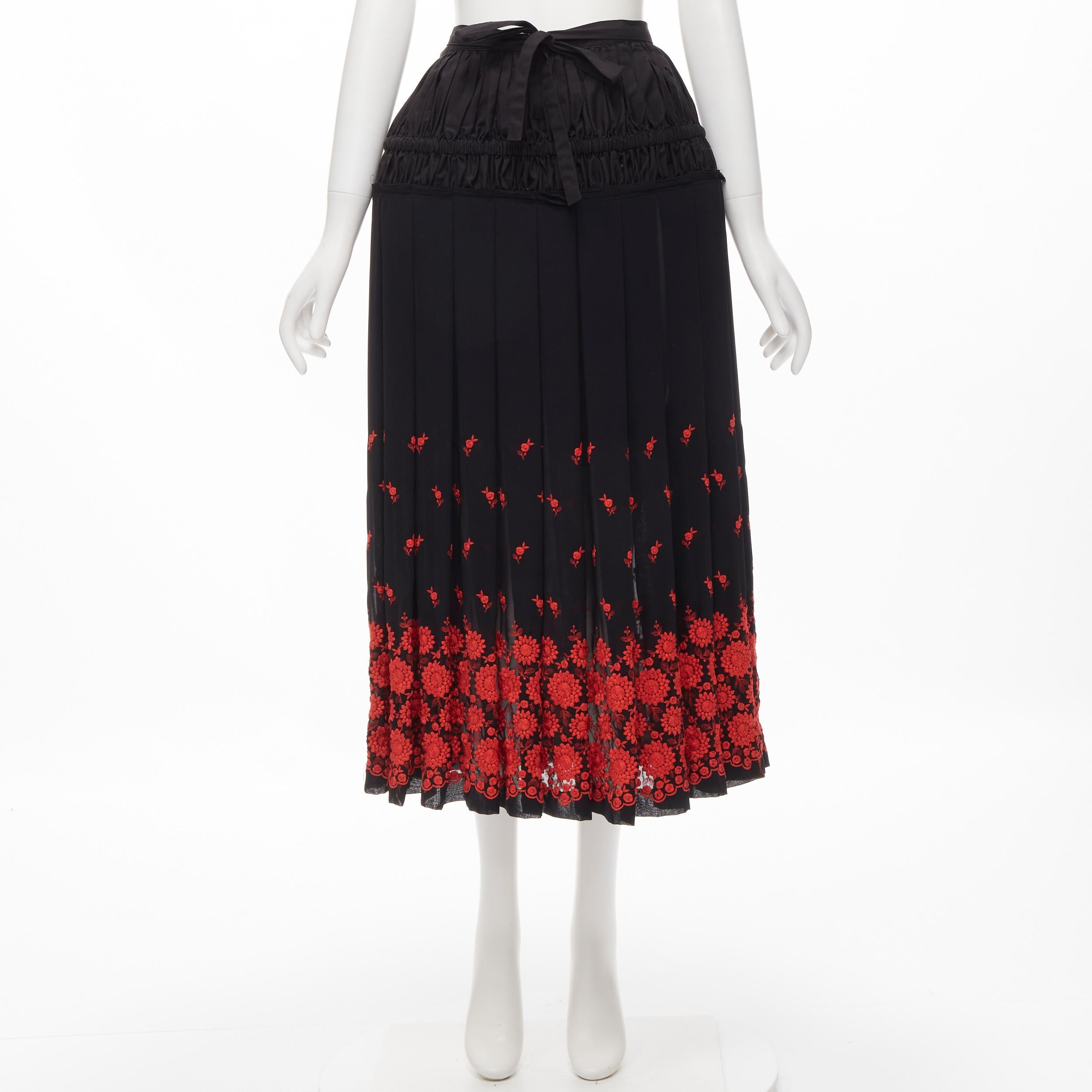 vintage COMME DES GARCONS 2001 black red floral embroidered peplum crin skirt M For Sale 5