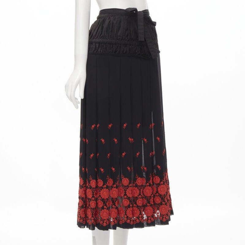 Black vintage COMME DES GARCONS 2001 black red floral embroidered peplum crin skirt M For Sale