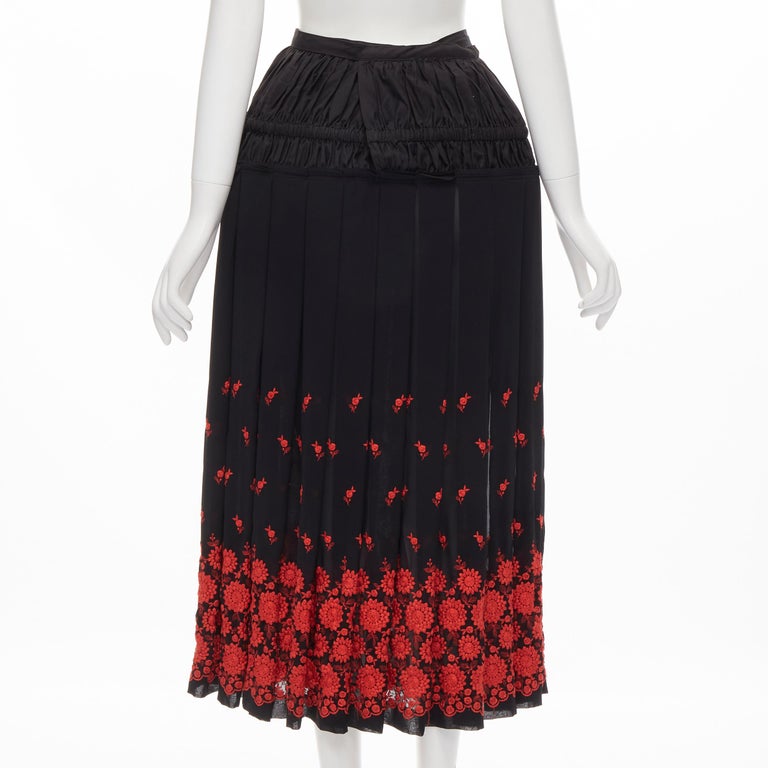 vintage COMME DES GARCONS 2001 black red floral embroidered peplum crin  skirt M For Sale at 1stDibs