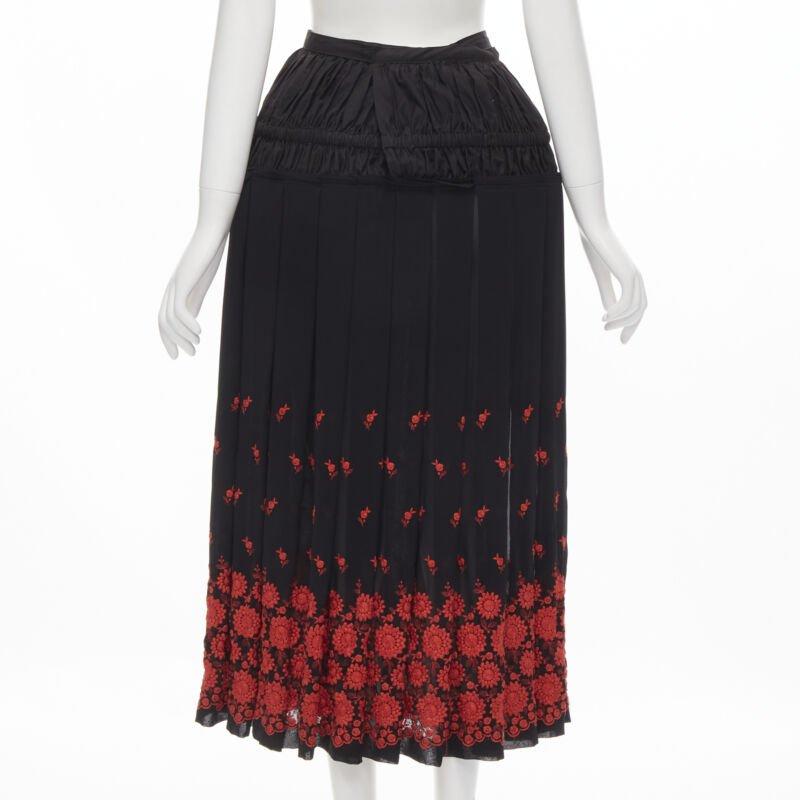 Women's vintage COMME DES GARCONS 2001 black red floral embroidered peplum crin skirt M For Sale
