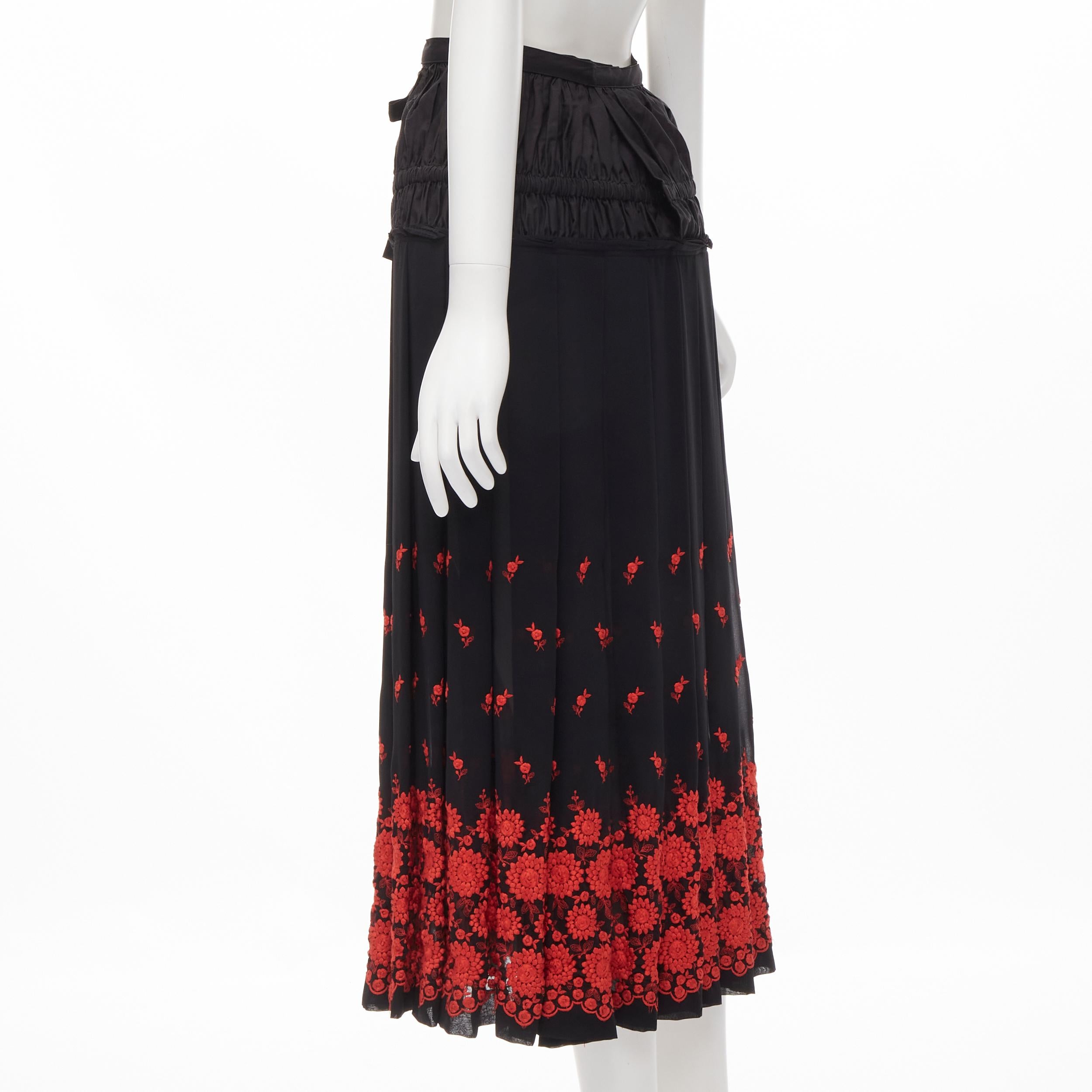 vintage COMME DES GARCONS 2001 black red floral embroidered peplum crin skirt M For Sale 1