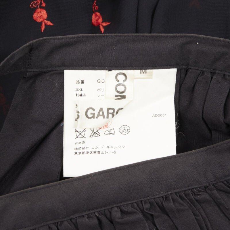 vintage COMME DES GARCONS 2001 black red floral embroidered peplum crin skirt M For Sale 4