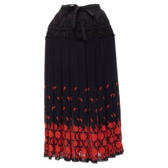 vintage COMME DES GARCONS 2001 black red floral embroidered peplum crin skirt M