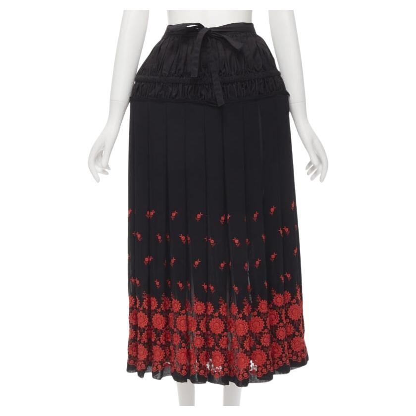 vintage COMME DES GARCONS 2001 black red floral embroidered peplum crin skirt M For Sale