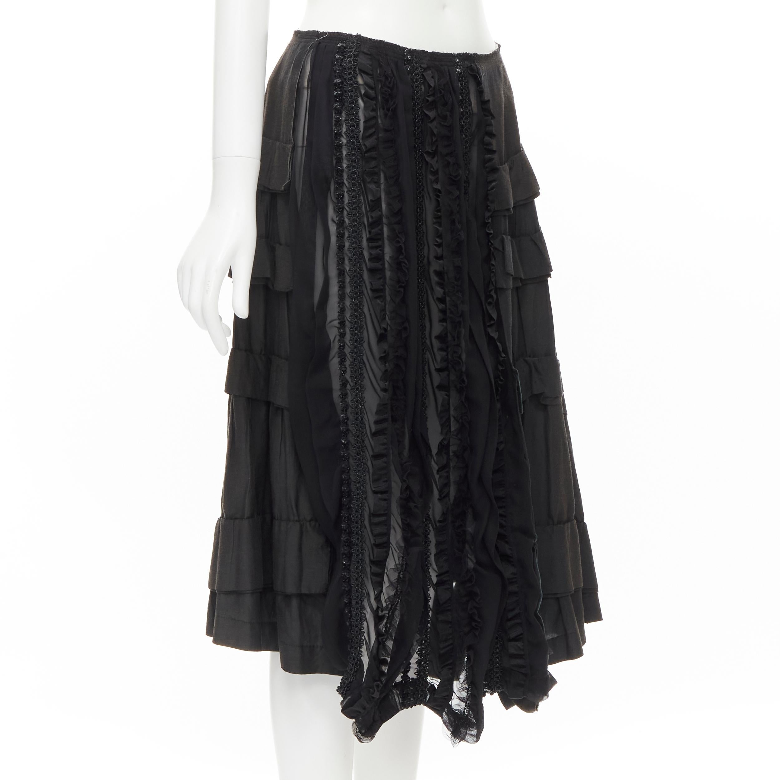 Black vintage COMME DES GARCONS 2005 Broken Bride black embroidery ruffle skirt M