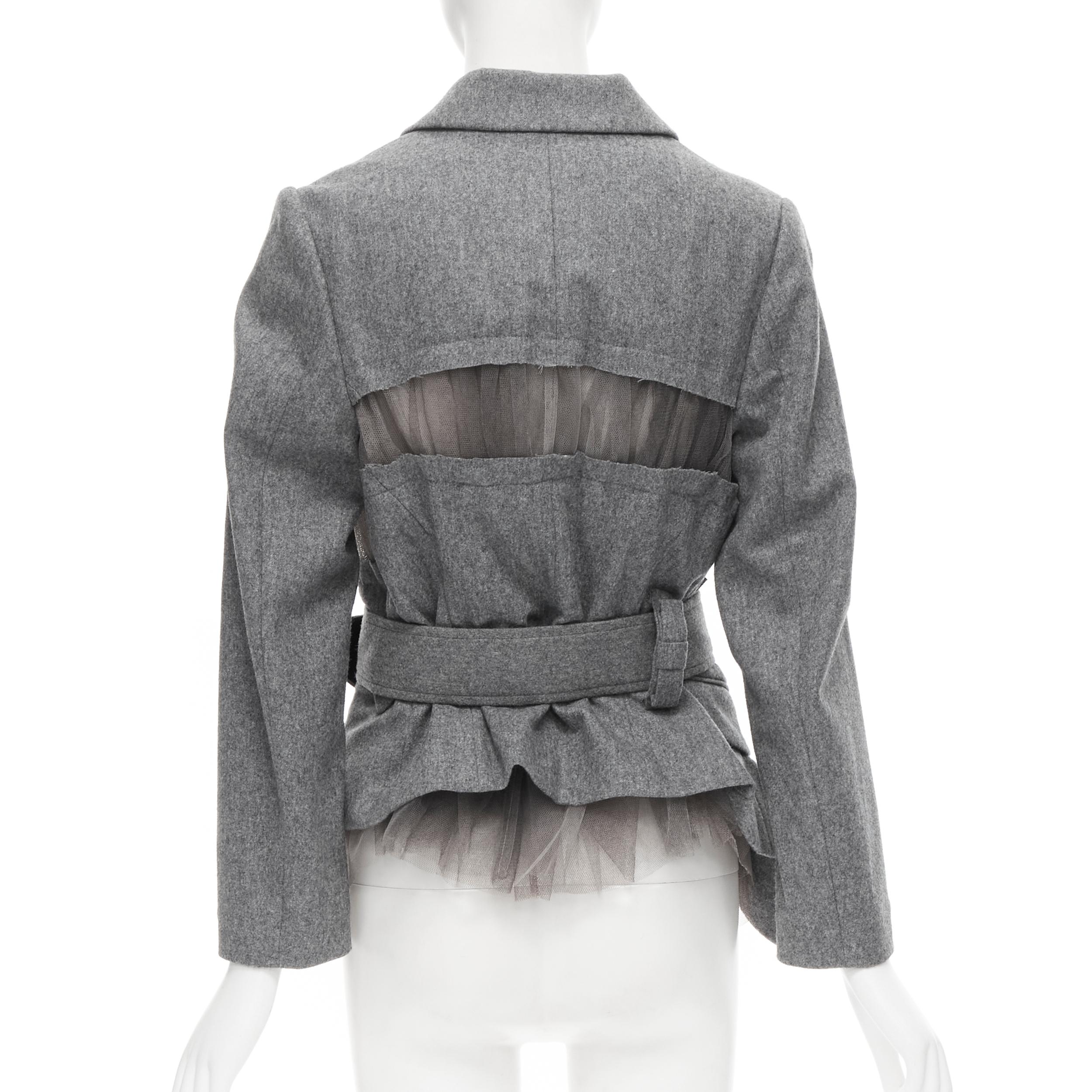 Gray vintage COMME DES GARCONS 2006 grey tulle belted deconstructed jacket XS For Sale