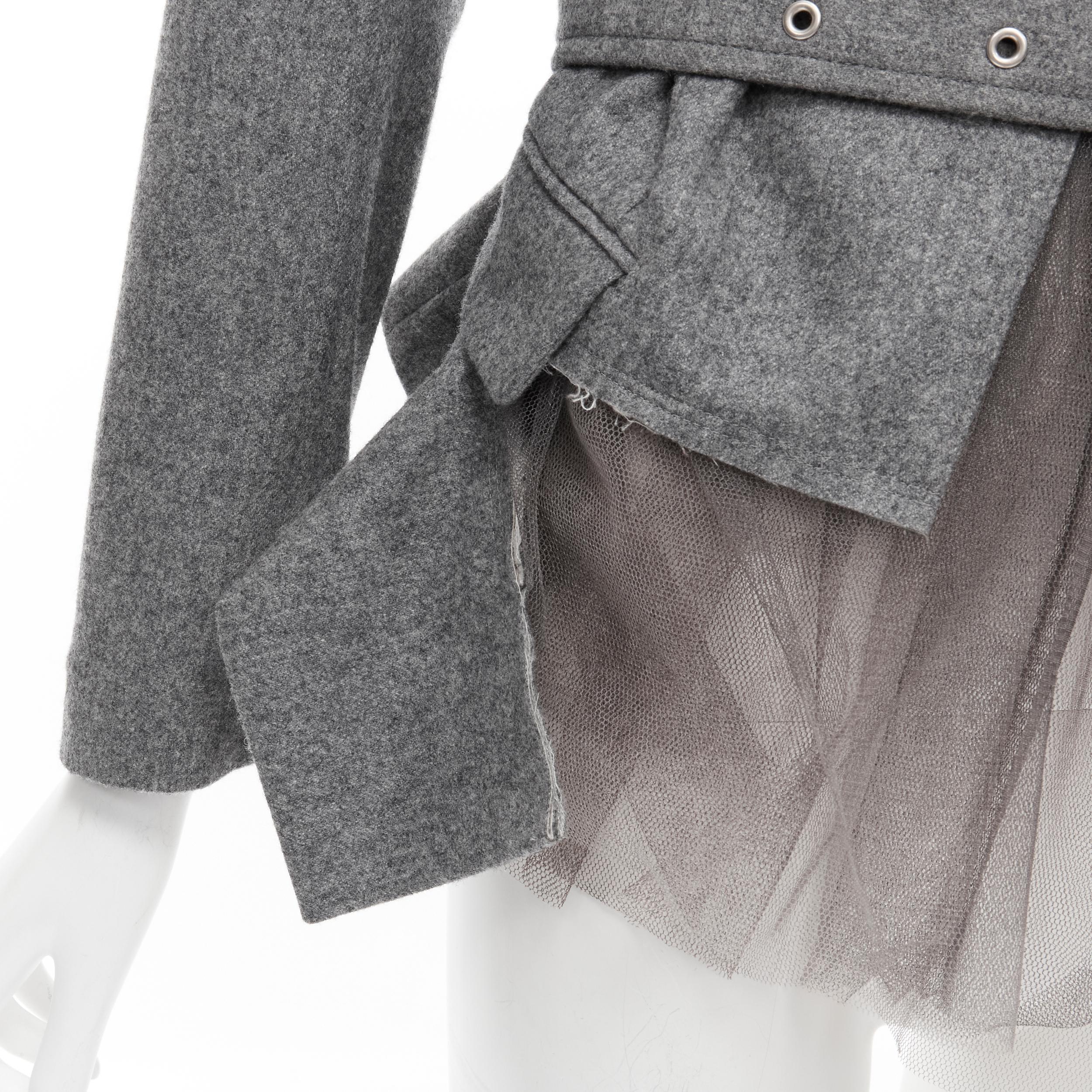 Women's vintage COMME DES GARCONS 2006 grey tulle belted deconstructed jacket XS For Sale