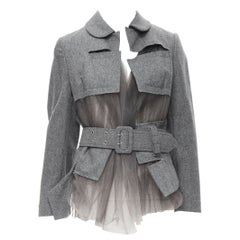 vintage COMME DES GARCONS 2006 grey tulle belted deconstructed jacket XS