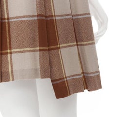 vintage COMME DES GARCONS 80s brown plaid check pleated step hem wool skirt