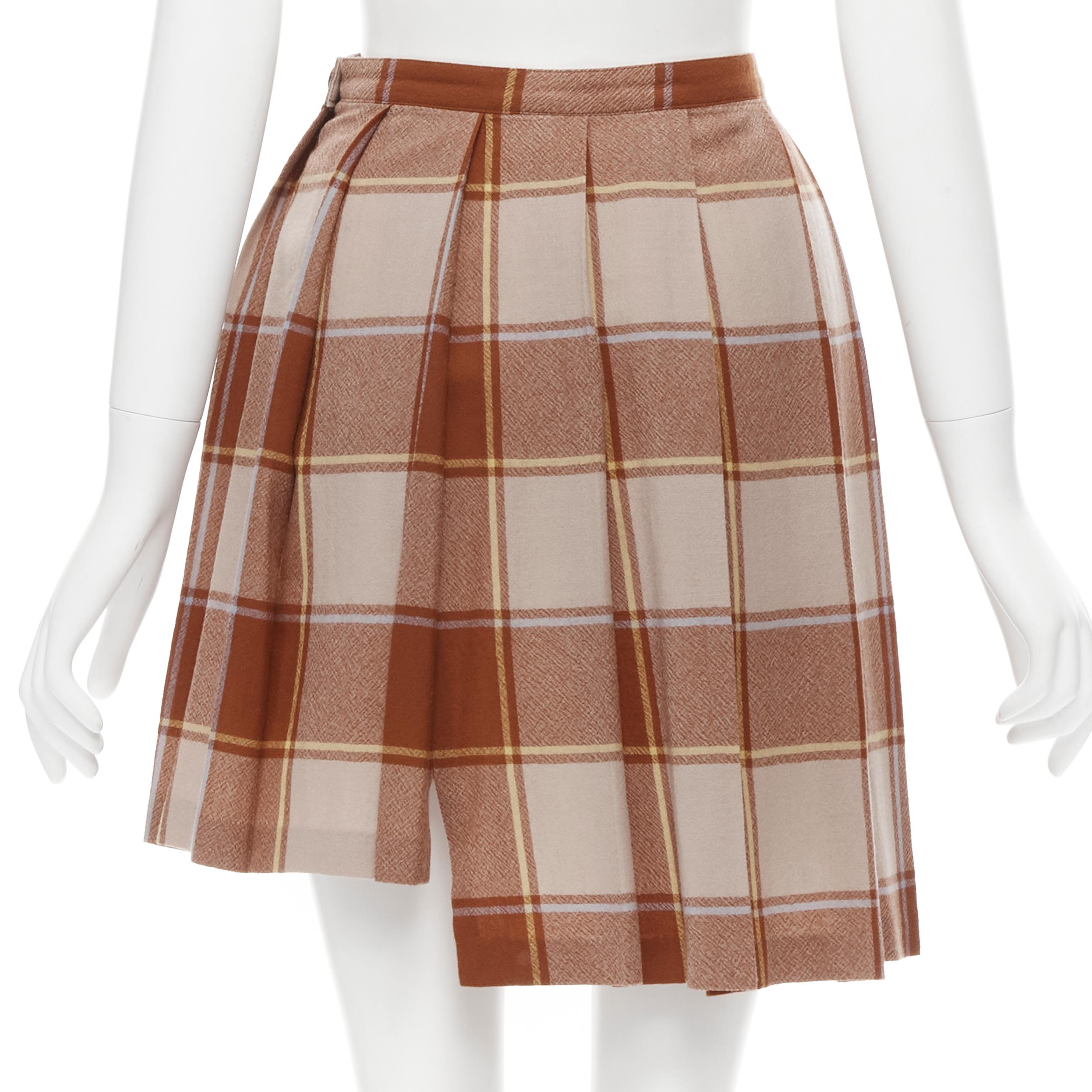 brown check pleated skirt