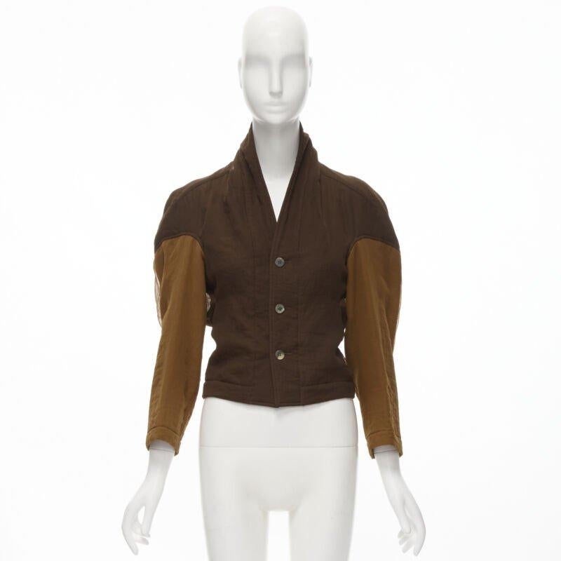 vintage COMME DES GARCONS '90 brown color blocked cut out collar jacket S For Sale 6