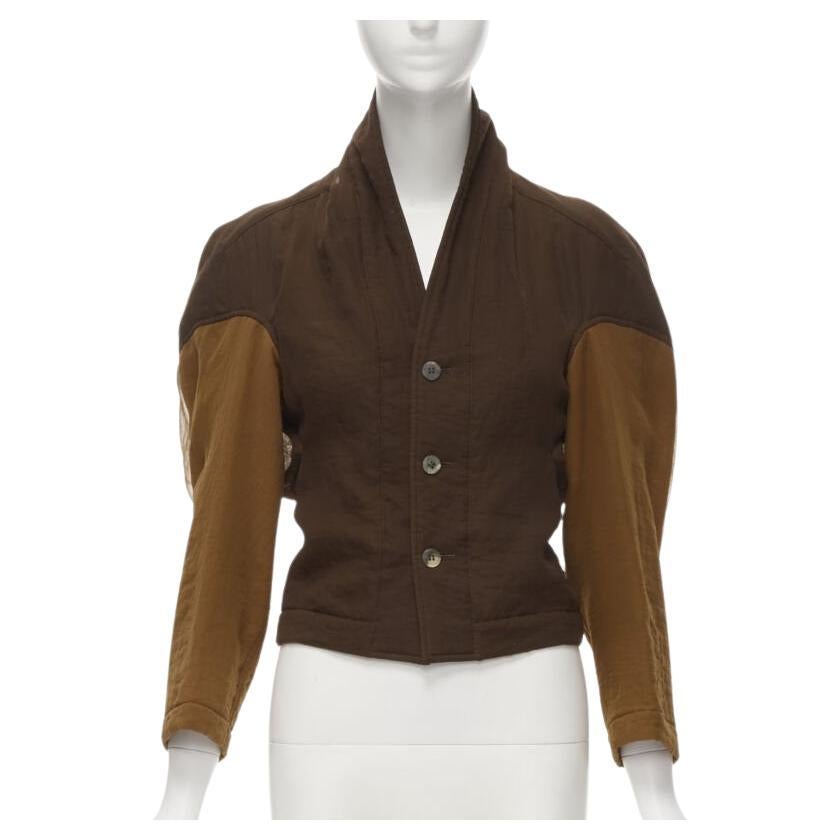 vintage COMME DES GARCONS '90 brown color blocked cut out collar jacket S For Sale