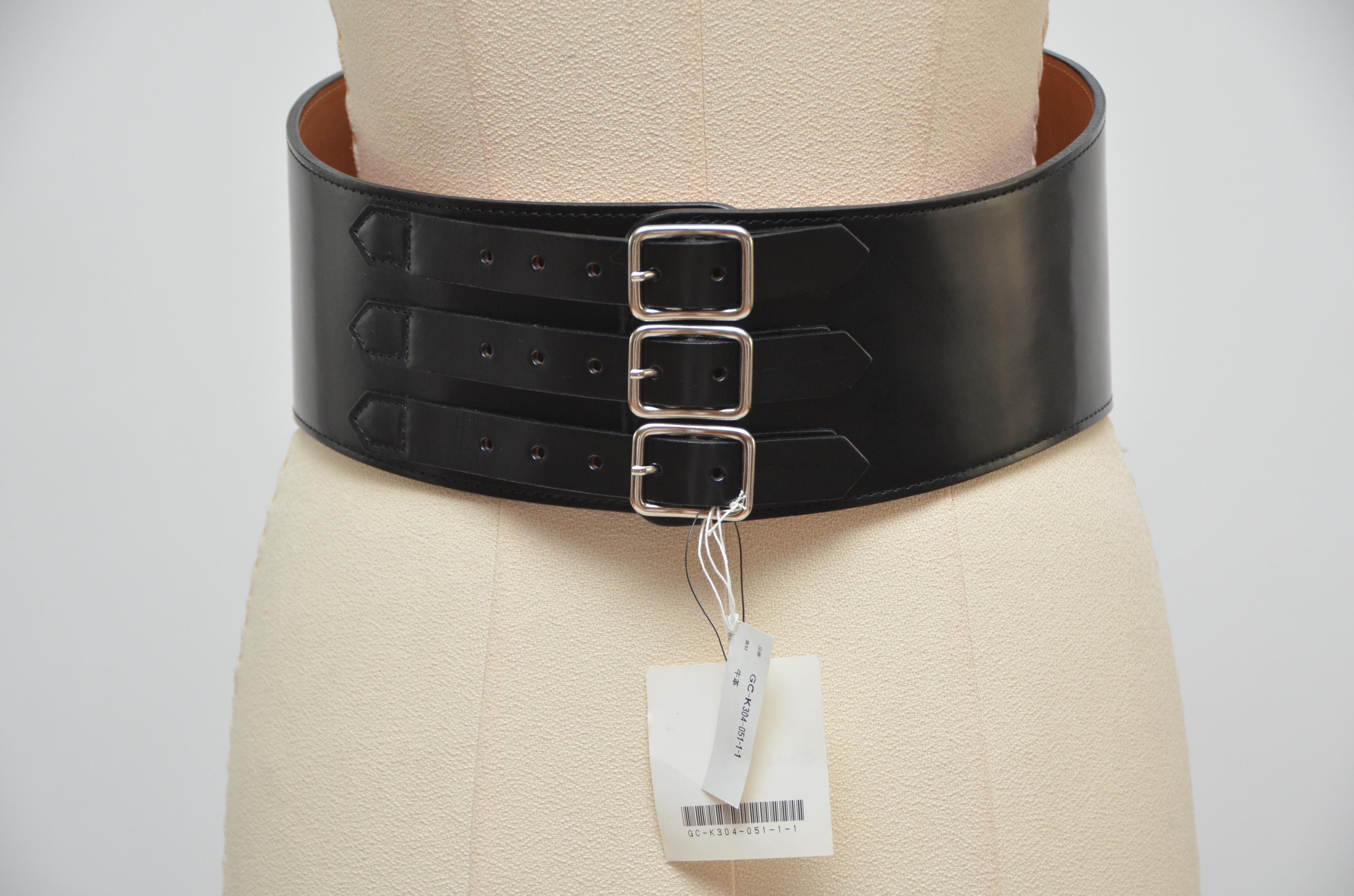 Women's or Men's Vintage Comme Des Garcons Black Leather  Belt SZ 80  NEW WITH TAGS For Sale