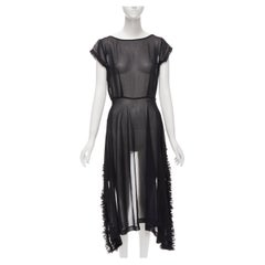 vintage COMME DES GARCONS black sheer ruffle hem dipped back dress S