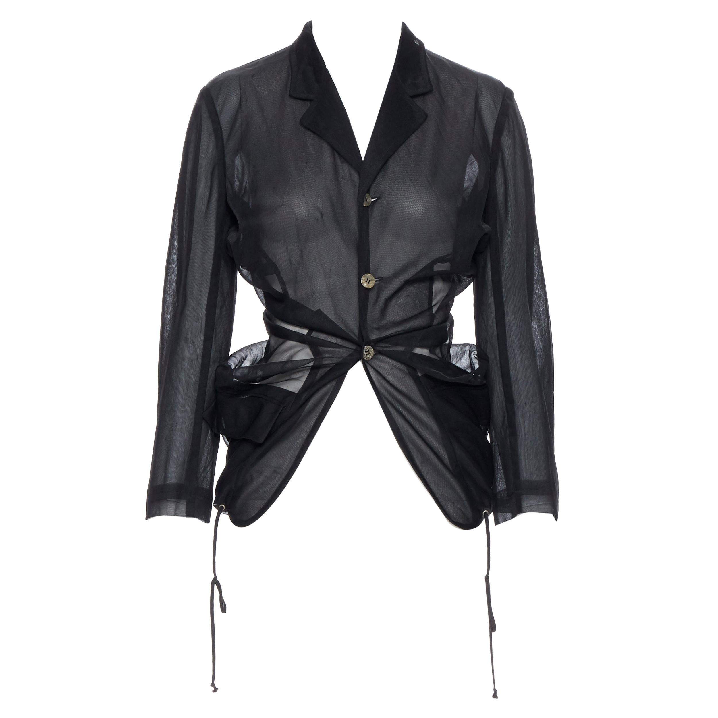 vintage COMME DES GARCONS Runway black sheer bundle drawstring blazer jacket S