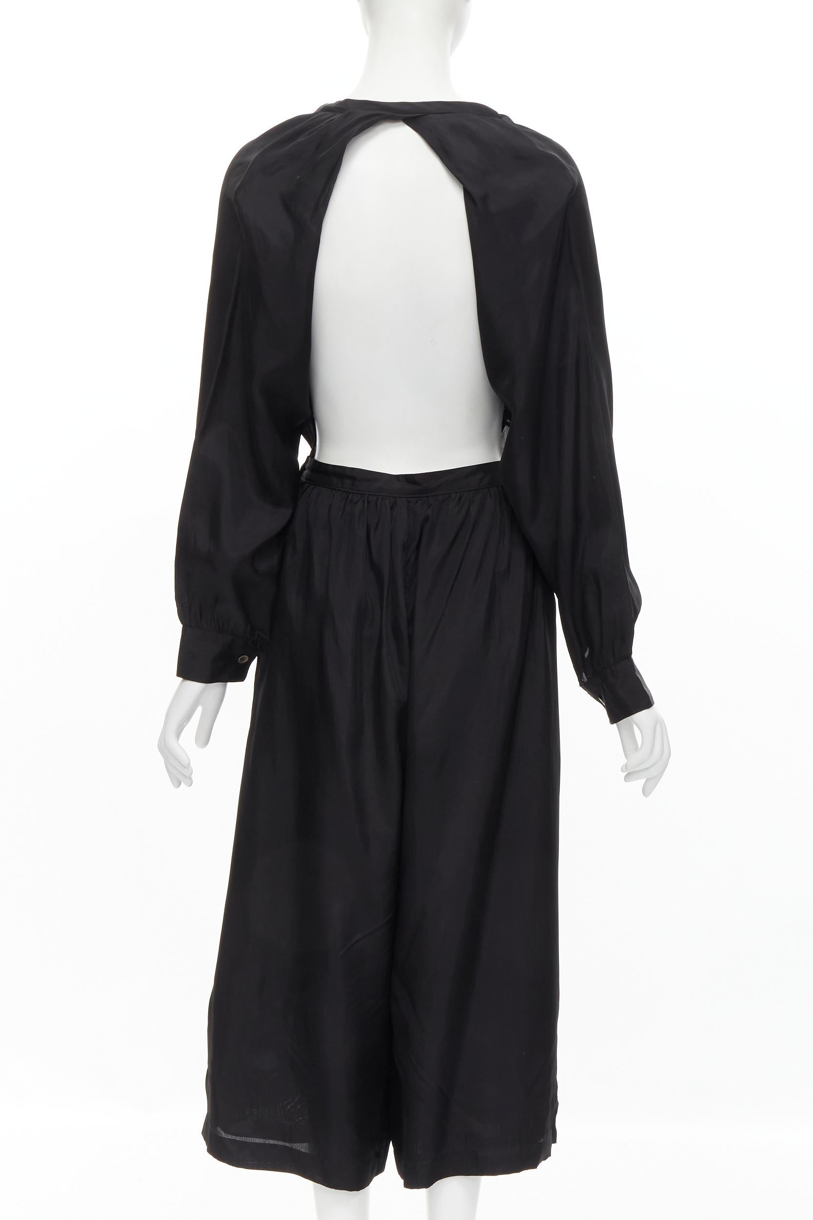 Black vintage COMME DES GARCONS TRICOT 1989 black rayon open back wide leg jumpsuit M For Sale