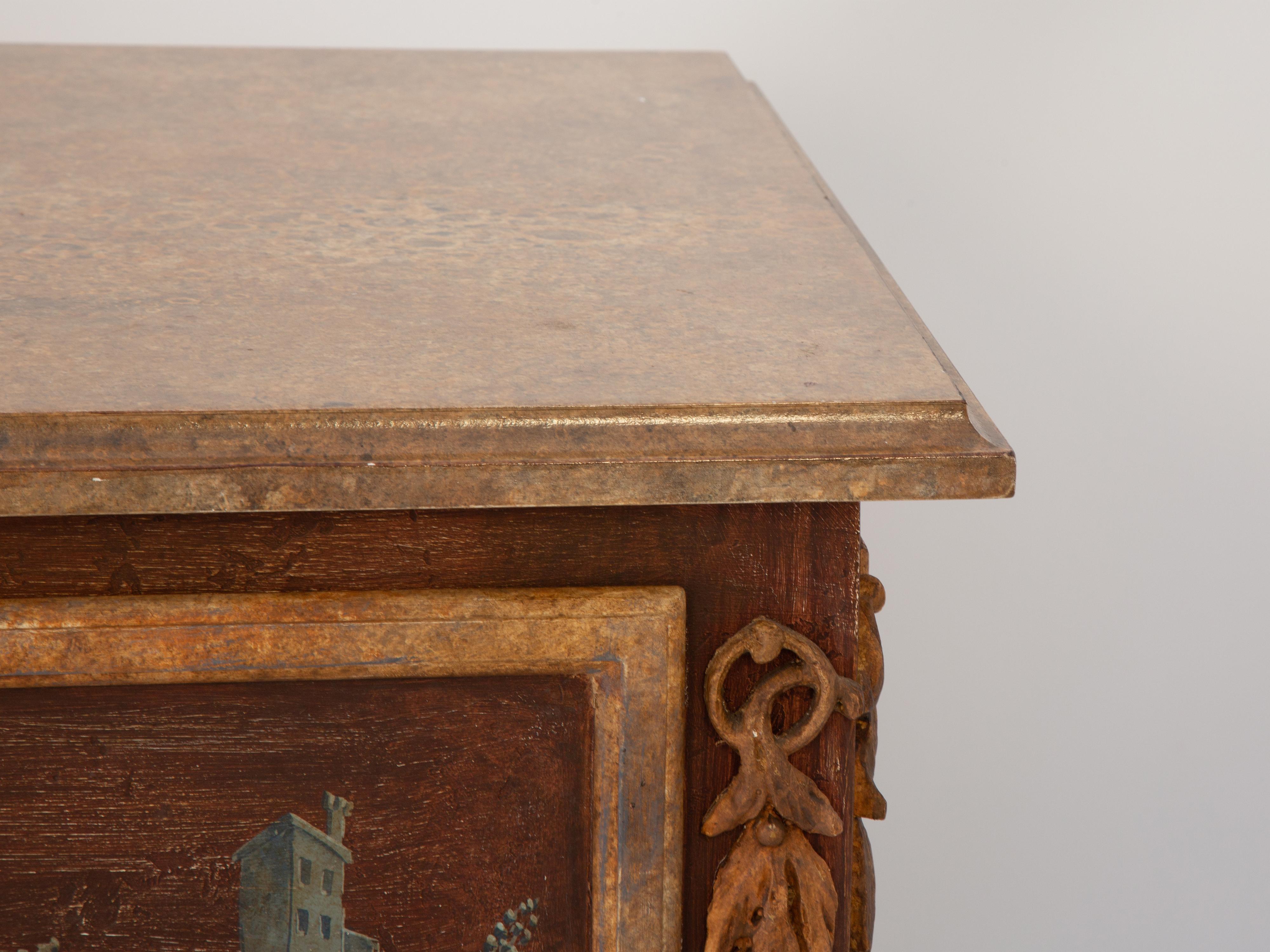 Commode Vintage avec scènes peintes à la main et festons de feuillage en vente 2