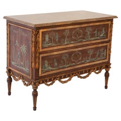Vintage Commode with Hand Painted Scenes and Foliate Festooning
