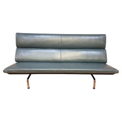 Vintage Compact Herman Miller Sofa Newly Upholstered in Metallic Teal Leather