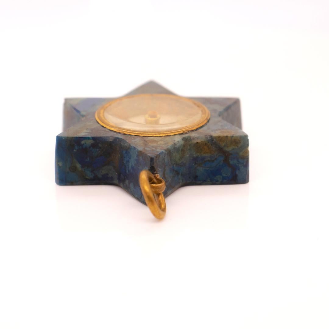 Vintage Compass & Blue Hardstone Six-Sided Star Pendant or Charm for a Bracelet 3